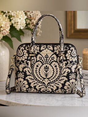 Kate Spade New York Cedar Street Floral Maisie Satchel Black/Cream Damask Print